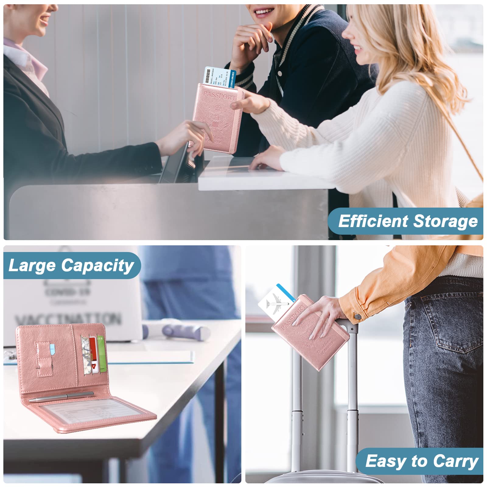 DMLuna Passport Holder, Premium PU Leather Travel Passport Wallet RFID Blocking Passport Cover Case Travel Documents Organizer with Pen Holder, for Women and Men