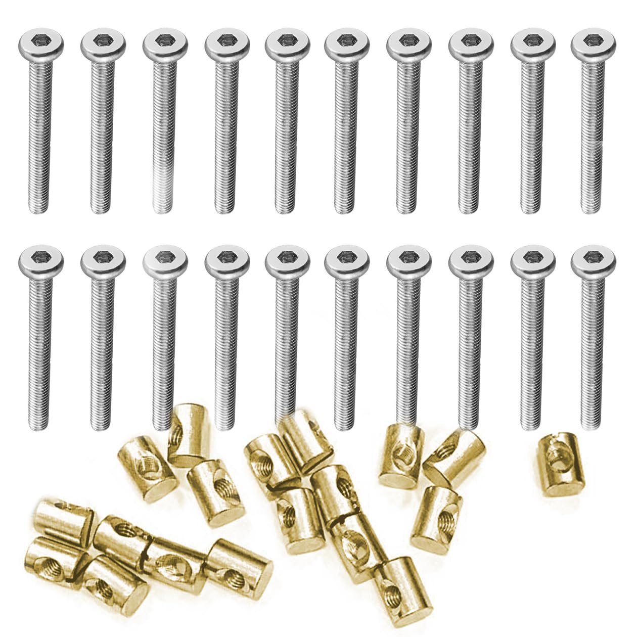 VEDA pack of 20 60mm long bronze bed cot bunk bed bolts, flat head HEX