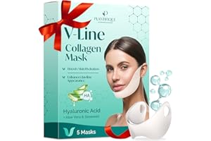 PLANTIFIQUE V-Line Collagen Mask for face 5 PCS | Chin Strap for Women & Men | V Line Lifting Mask with Collagen and Hyaluronic Acid V Shape Face Tape Chin | Skin Firming