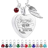 God has You in his arms with Angel Wing Charm Cremation Ashes Jewelry Keepsake Memorial Urn Necklace with Birthstone Crystal (Little bird + Your +Angel Wing&12 Pcs Birthstone)