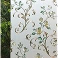 VSUDO 2 Rolls 17.7" by 78.7" Privacy Window Film, Camellia Flower Pattern Window Tint for Home, Static Cling Window Glass Sticker (19.37 Sq. Ft Total)