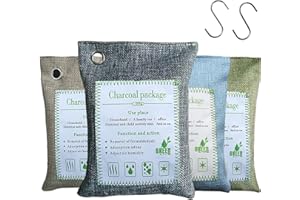UPTUOLI Bamboo Charcoal Bags Odor Absorber, 2 Packs 200g Charcoal Deodorizer Bags with Hooks, Nature Bamboo Charcoal Air Purifying Bags Activated Charcoal Odor Absorbers for Home Cars Pet Closet Bathroom