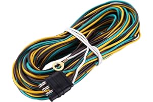 Miady 25ft Trailer Wiring Harness with 4 Flat Connector, 18 AWG Color Coded Wires Trailers Light Wirings Harness Extension with 4ft White Ground Wire