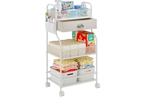 CIDAZIYA Baby Diaper Caddy Cart Organizer -3 Tier, Bedside Nursery Essentials Cart & Storage Holder for Newborn Baby Stuff, 2+1 Dividers, 1 Drawer,Rolling Utility Cart for Bedroom,Changing Table, Crib.