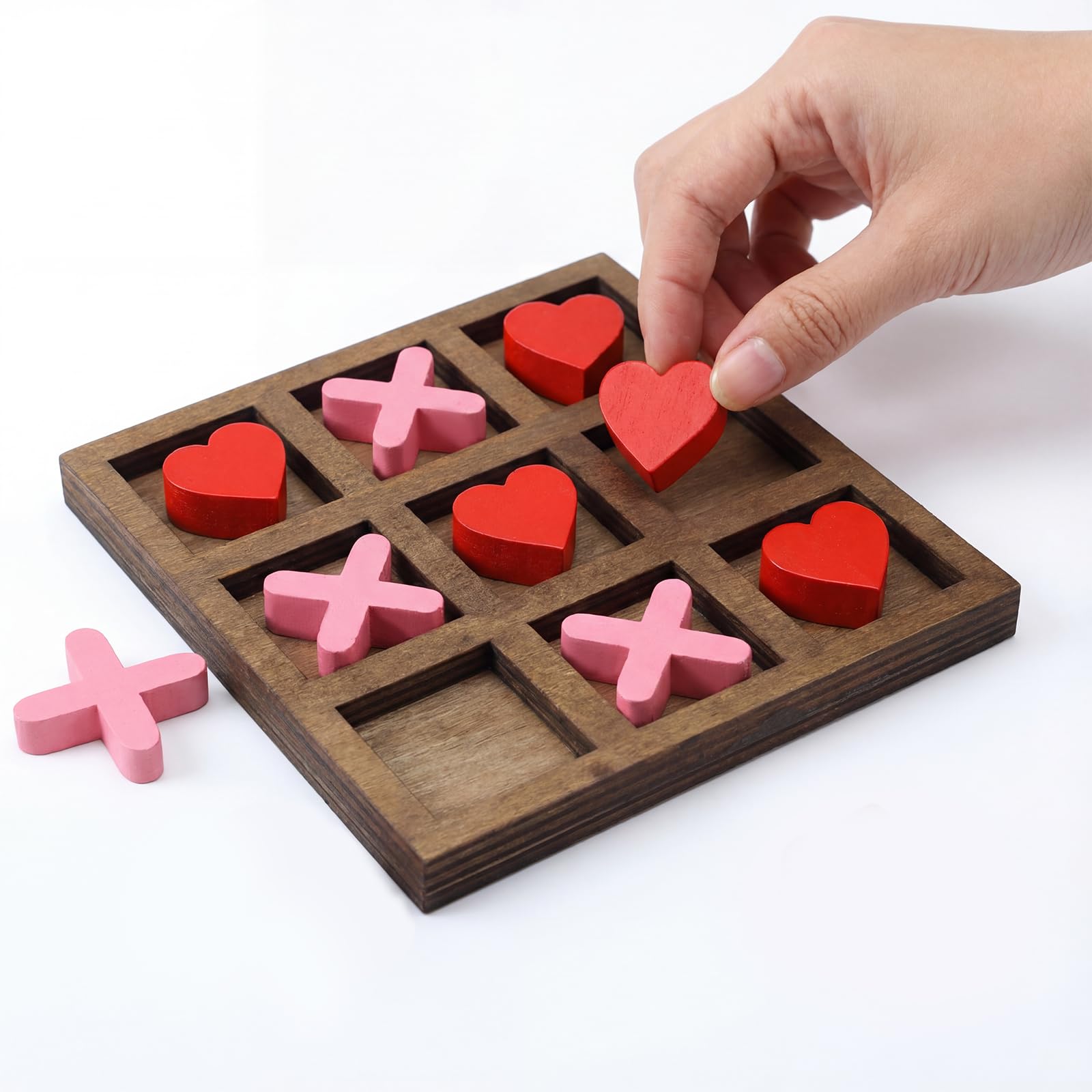 Photo 1 of ** MISSING PARTS** Sotiff Valentine Wooden Tic Tac Toe Game 6.3 Inch Board Games Chess Living Room Decor Fun Family Games for Valentine Day Family Night Indoor Outdoor Party Adults Classic Travel