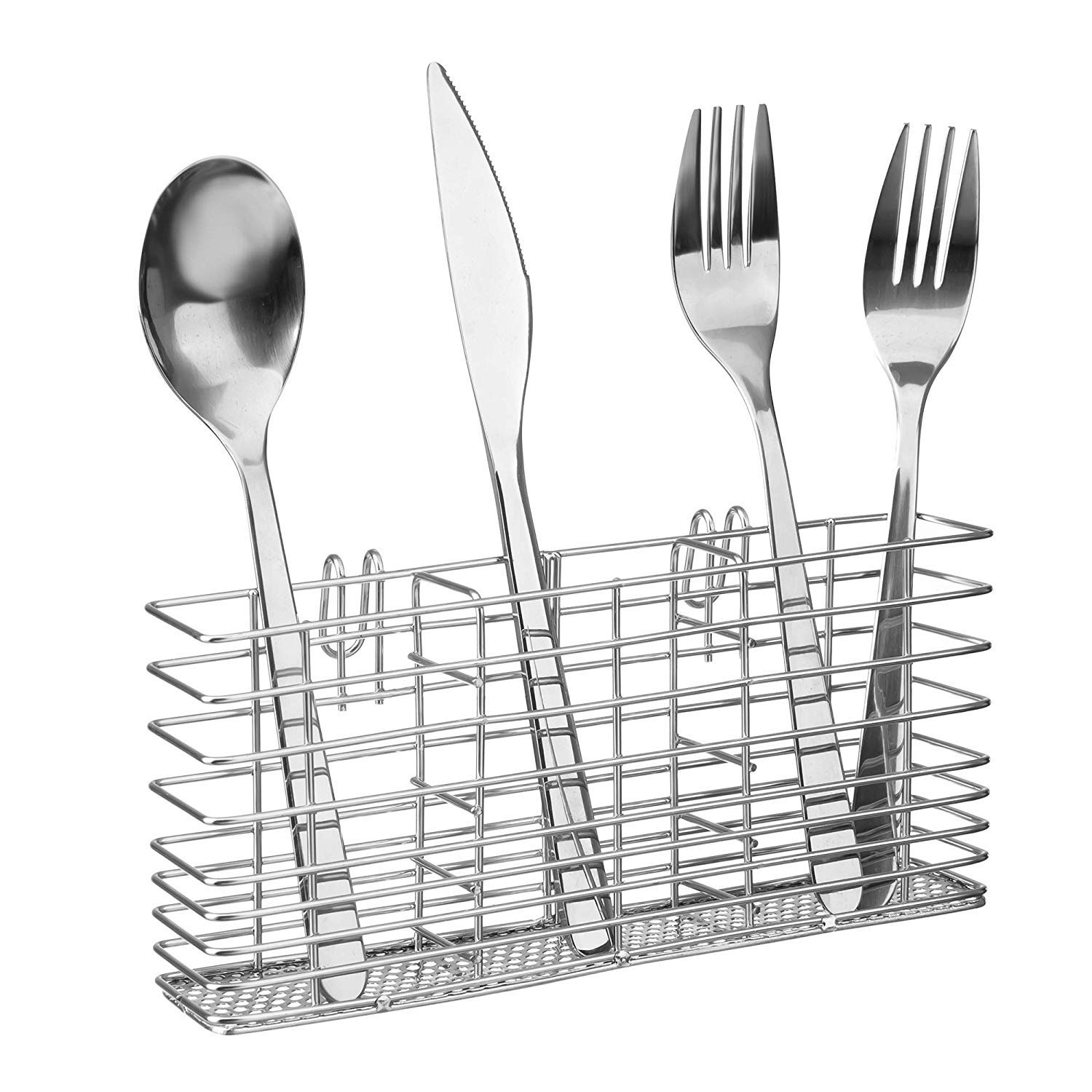 SANNO Stainless Steel Silverware Organizer with Hooks and Removable Drying Rack
