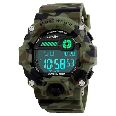 CakCity Boys Camouflage LED Sport Watch,Waterproof Digital Electronic Casual Military Wrist Kids Sports Watch with Silicone Band Luminous Alarm Stopwatch Watches