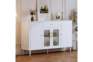 YYJ Sideboard Buffet Cabinet,Coffee Bar Cabinet with 4-Doors 1 Drawer,Accent Kitchen Storage Cabinet Console Table with Adjustable Shelves,Kitchen Cupboard for Living Room, Dining Room, Bedroom,Hallway