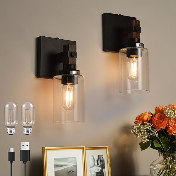 FLORESITA BATTERY OPERATED WALL SCONCE 2-PACK FARMHOUSE RECHARGEABLE WALL LAMP SET OF TWO NO WIRED REQUIRED, EASY INSTALL CORDLESS FOR BEDROOM BATHROOM LIVINGROOM NO REMOTE