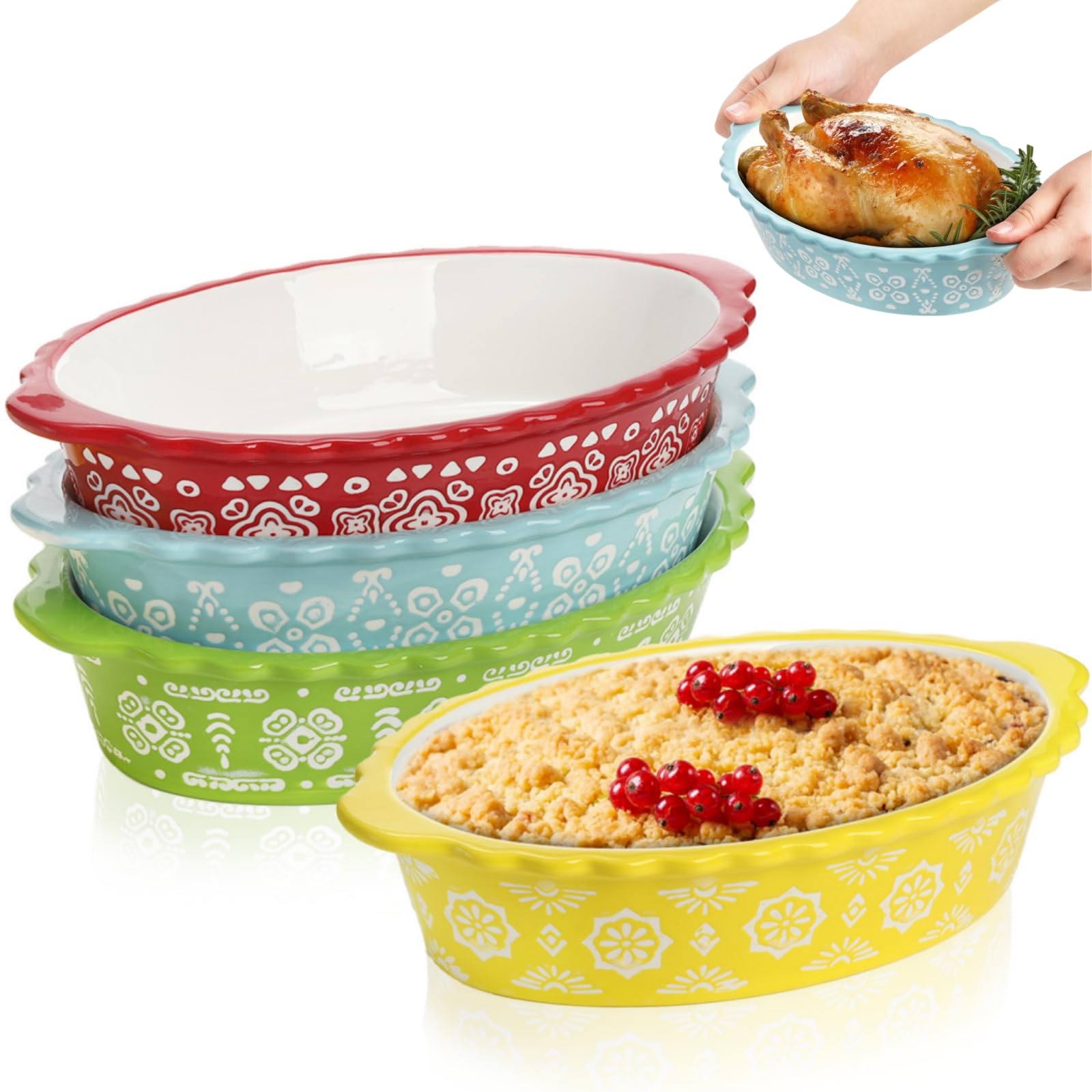 Photo 1 of Pumtus 4 Pack Au Gratin Baking Dishes, 28 OZ Ceramic Baking Dishes with Handles, 8.3 Inch Oval Deep Pie Lasagna Pan, Kitchen Casserole Roasting Bakeware for Cake Dinner, Oven Safe & Microwave Safe