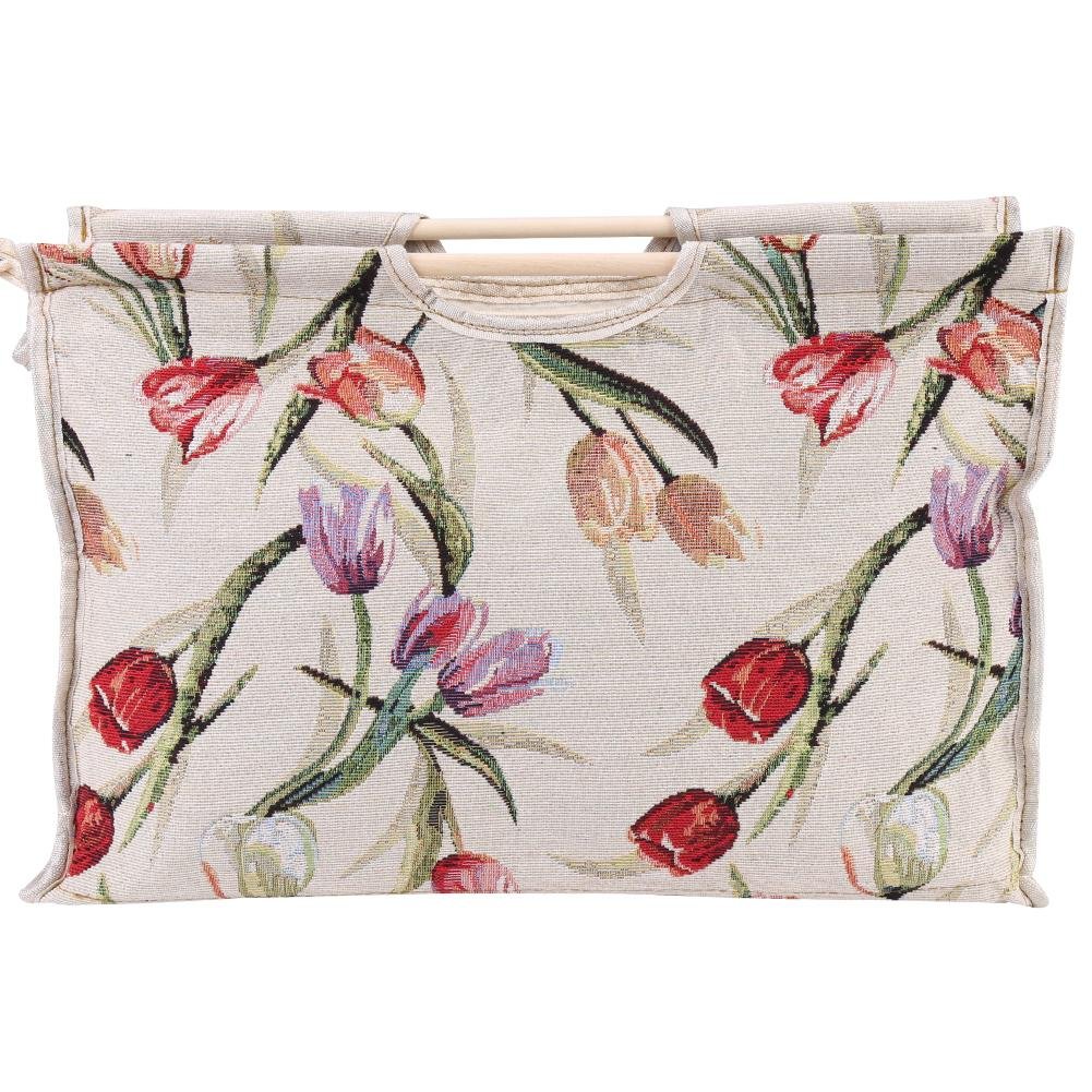 Hakeeta Knitting Yarn Storage Bag, Tote Organizer for Yarn Crochet Hooks Needles and Wool, Also for Magazines Sweaters, with zipper, Wooden Handle, 2 Colors(Rose)