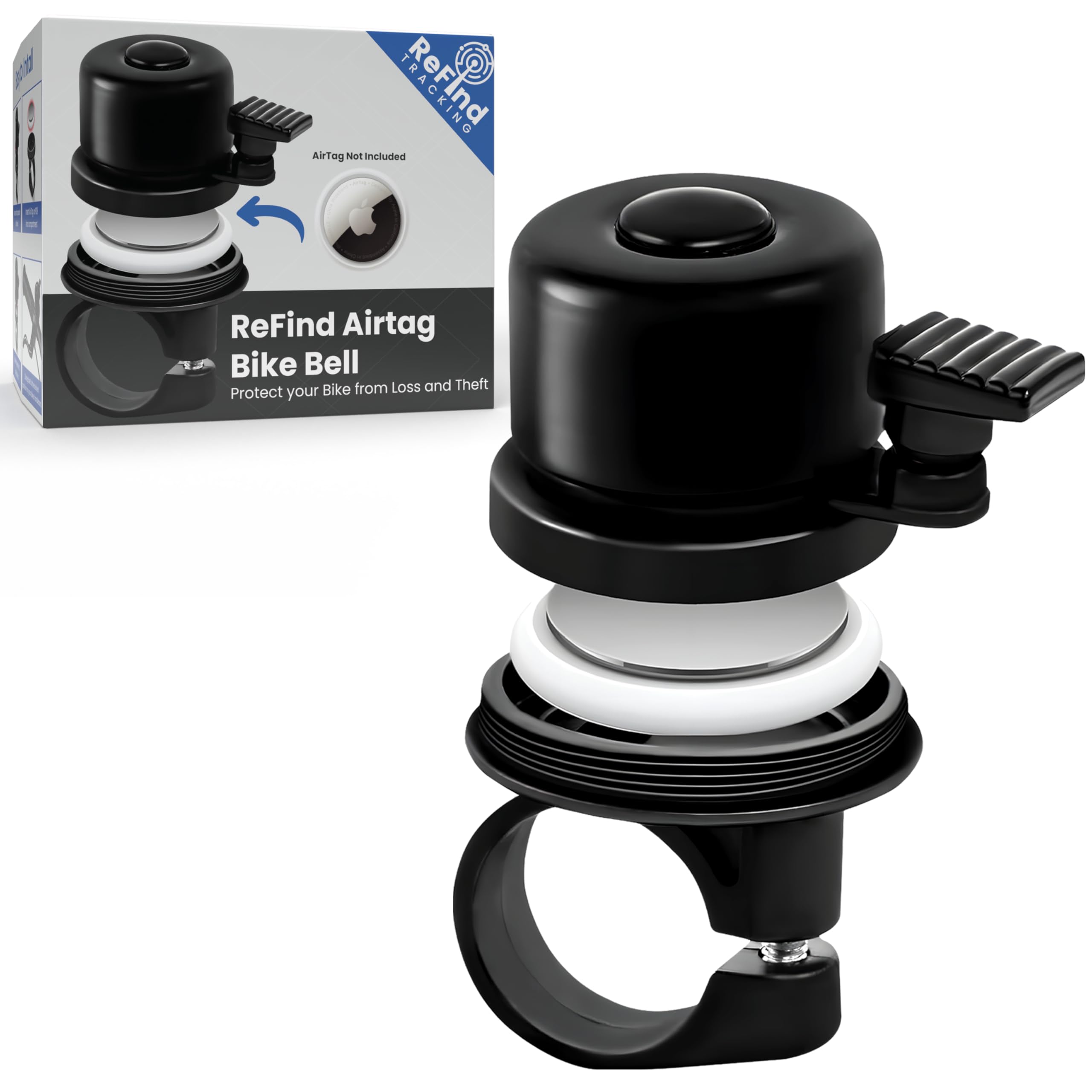 ReFind Airtag Holder Bike Bell - Hidden Bicycle Airtag Holder for Apple Tag or P09 Tracker. Anti-Theft Bike Lock for E-Bikes and Scooters (No Tracker)