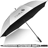 ZOMAKE Large Golf Umbrella UV Potection,62 Inch UV Blocking SPF Umbrellas for Sun Protection Windproof Heavy Duty Vented Double Canopy(Silver,Black)
