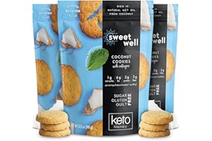 Coconut Cookies, Low Carb Keto Cookies, Gluten-Free Keto Snack with Real Ingredients, Stevia Sweetener and Collagen, Sugar-Free, 3.2 oz Each, Pack of 3 - Sweetwell