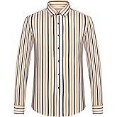 Audmroton Men's Color Block Striped Long-Sleeve Button-Down Shirts, Spring Summer Comfort Vacation Casual Beach Shirt
