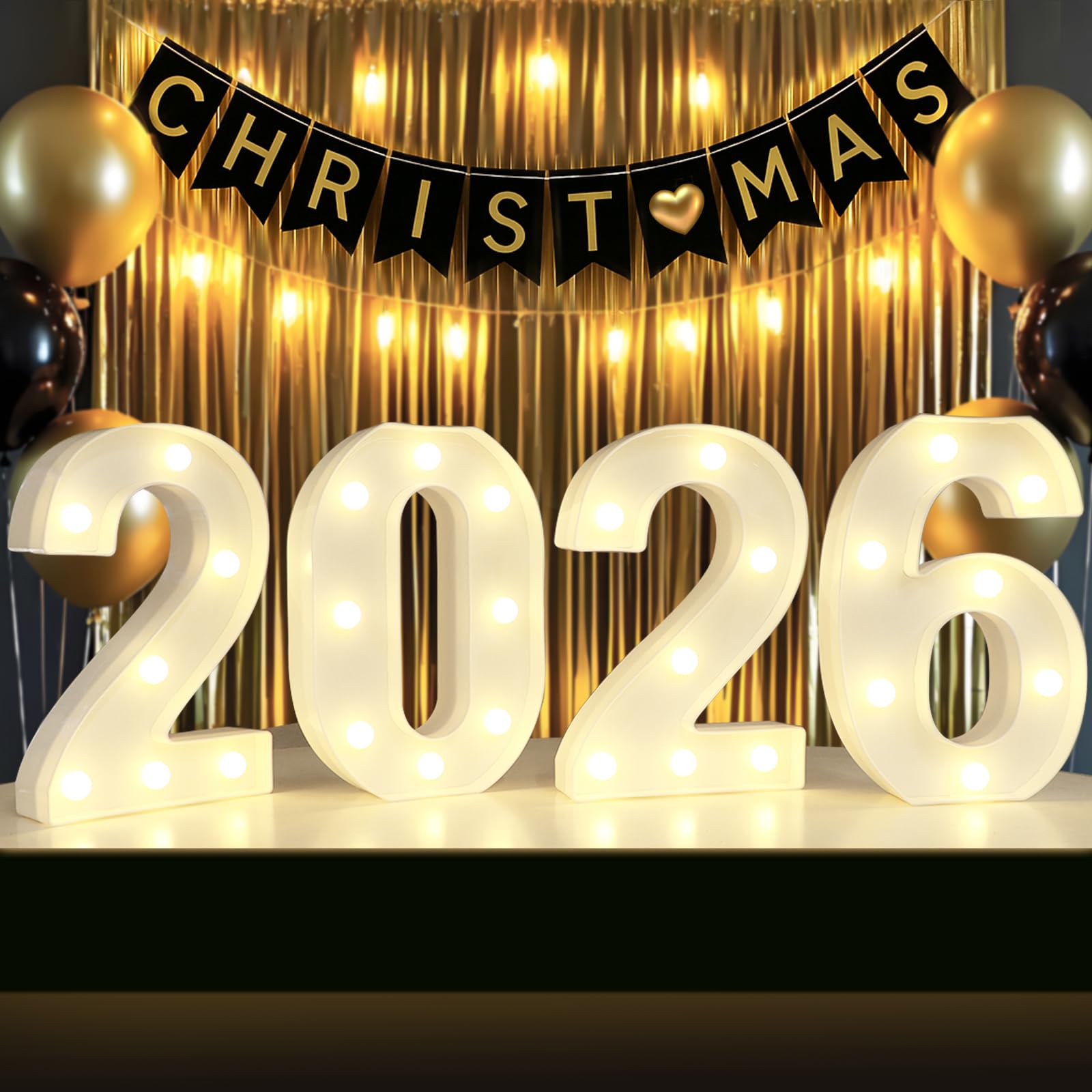 Photo 1 of 2026 Number Sign Christmas Decorations, 2026 Marquee Light Up Numbers, Battery Operated Number Lights 2026 Party Supplies for Christmas New Year Class Graduations Wedding Table Decor-Warm White