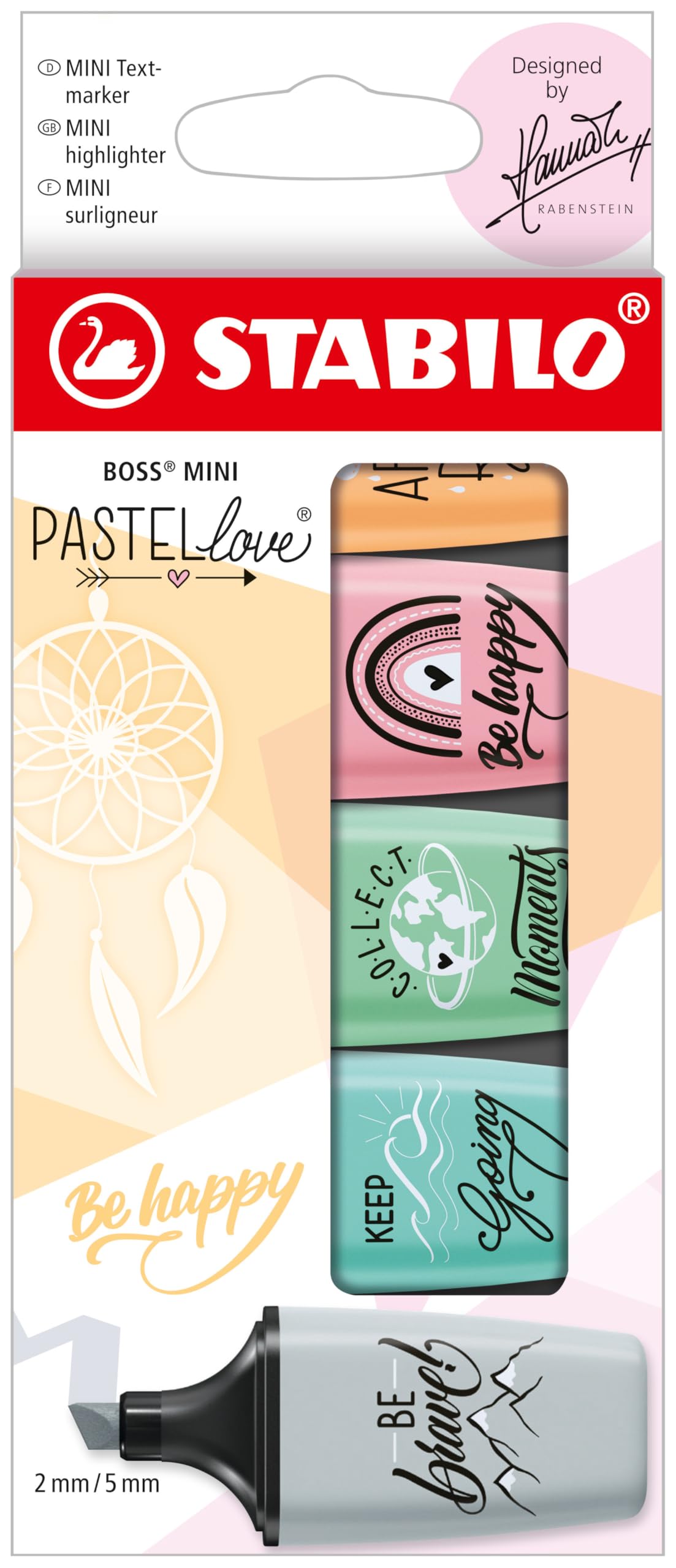 STABILO Highlighter BOSS MINI Pastellove - Pack of 5 - Touch of Turquoise, Hint of Mint, Pale Orange, Pink Blush, Dusty Grey