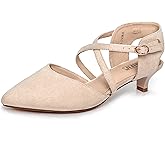 IDIFU IN2 Womens Pumps Closed Toe Low Heel Dress Shoes for Women Pointed Toe Kitten Heels Comfortable Casual Sparkly Rhinestone Wedding Bridal Formal Work Office Prom Party Strappy Ankle Strap Heels