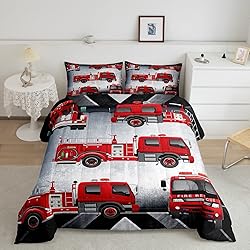 Manfei Fire Truck Comforter Set Full Size Red Fire