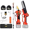 Cordless Pruning Shears, Electric Pruner with 7.5 Foot High Reach Extension Pole, Tool Belt, 2 Pack Lithium Batteries, SK5 Blades, LCD Display Screen (25V Shears & Chainsaw)