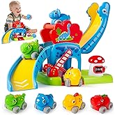 Toys for 1 Year Old Boy and Girl, Race Track for Toddlers 1-3 with 4 Dinosaurs Car Toys for Baby 12-18 Months, First Birthday Gifts for Boys, Educational Slide Toys for Ages 1-2