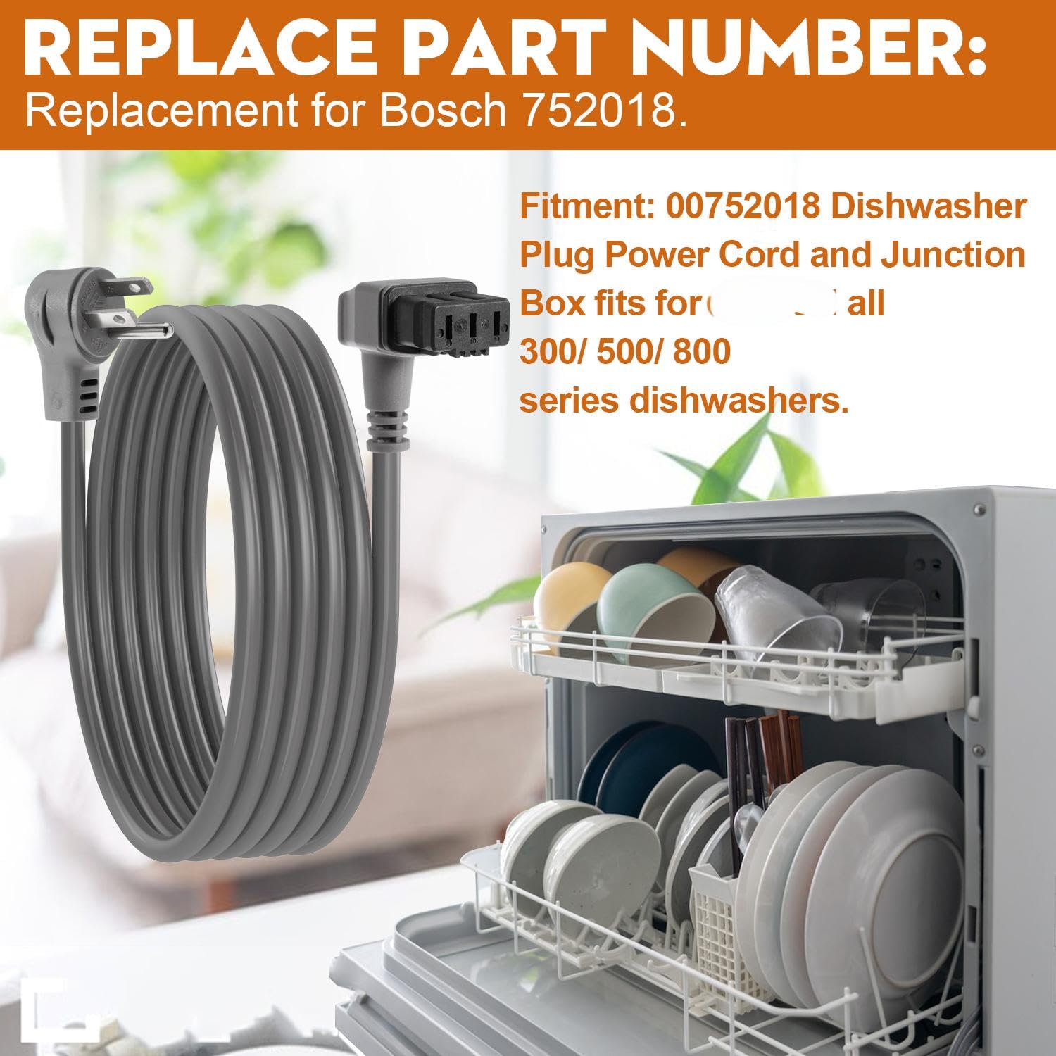 for 00752018 Dishwasher Plug Power Cord for B-osch 300 500 800 Series Dishwashers for SMZPC002UC Plug Power Cord AC Charger