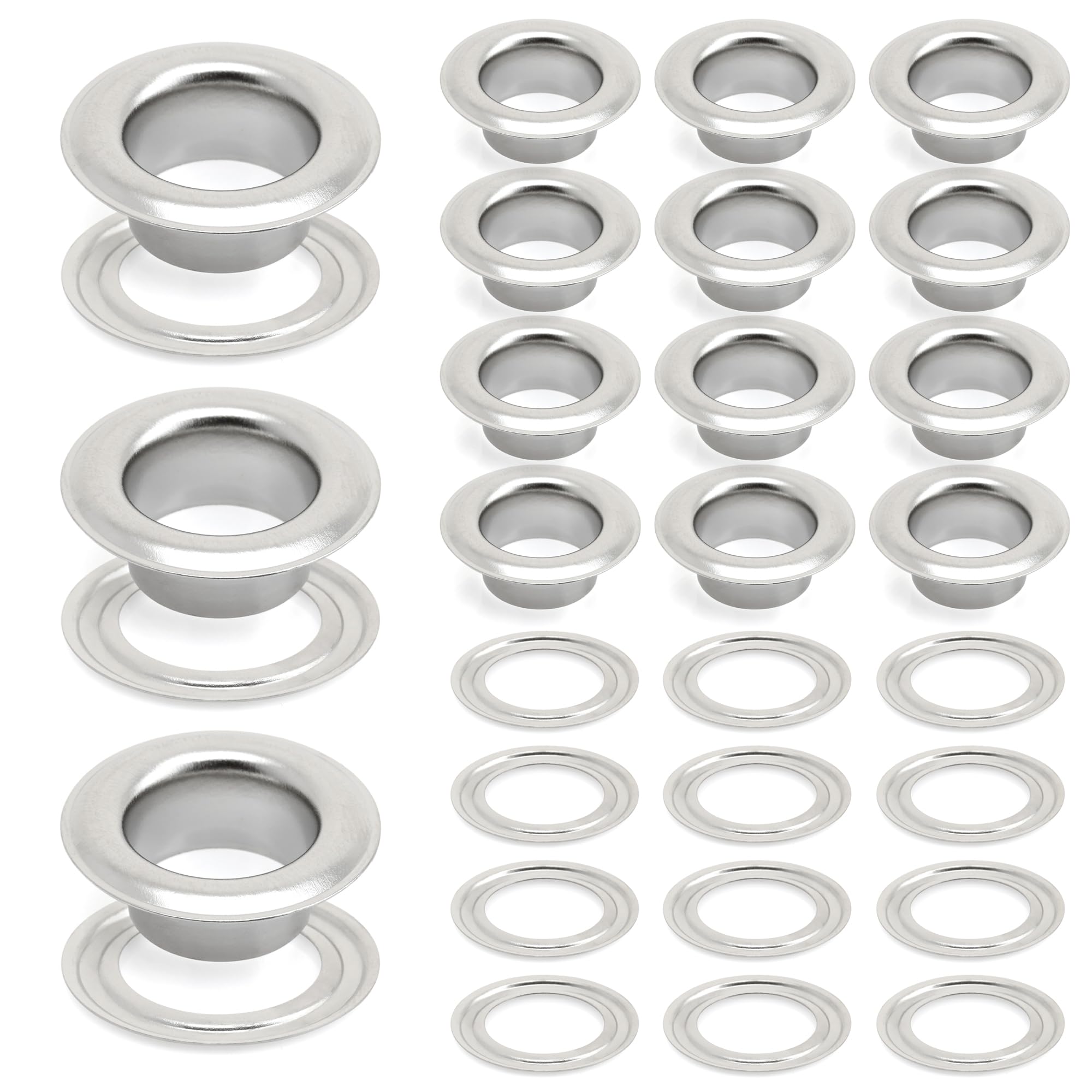 CRAFTMEMORE 1/2" (12MM) Hole 50 Sets Grommets Eyelets with Washers for Shoes, Bead Cores, Clothes, Leather, Canvas (Silver)