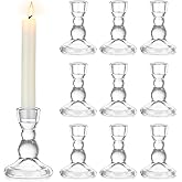 Inweder Glass Taper Candle Holders - Cute Candlestick Holders, 10Pcs Clear Candle Stick Candle Holder, Modern Tapered Candlestick Holders for Standard Candles for Wedding Christmas Home Decor