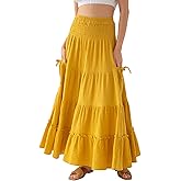 Amazhiyu Womens Maxi Boho Skirt Summer Flowy Renaissance Skirt with Pockets