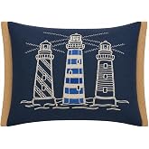 Comfy Hour 18 x 13 Inch Nautical Pillow, Lighthouse Throw Pillow | Coastal pillows for couch or sofa, beach throw pillows, blue polyester, embroidered ocean decorative cushion, single