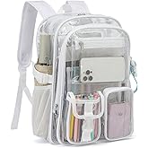 Kouxunt Clear Backpack Heavy Duty Transparent Backpacks Stadium Approved for School Work Sport Travel (White)