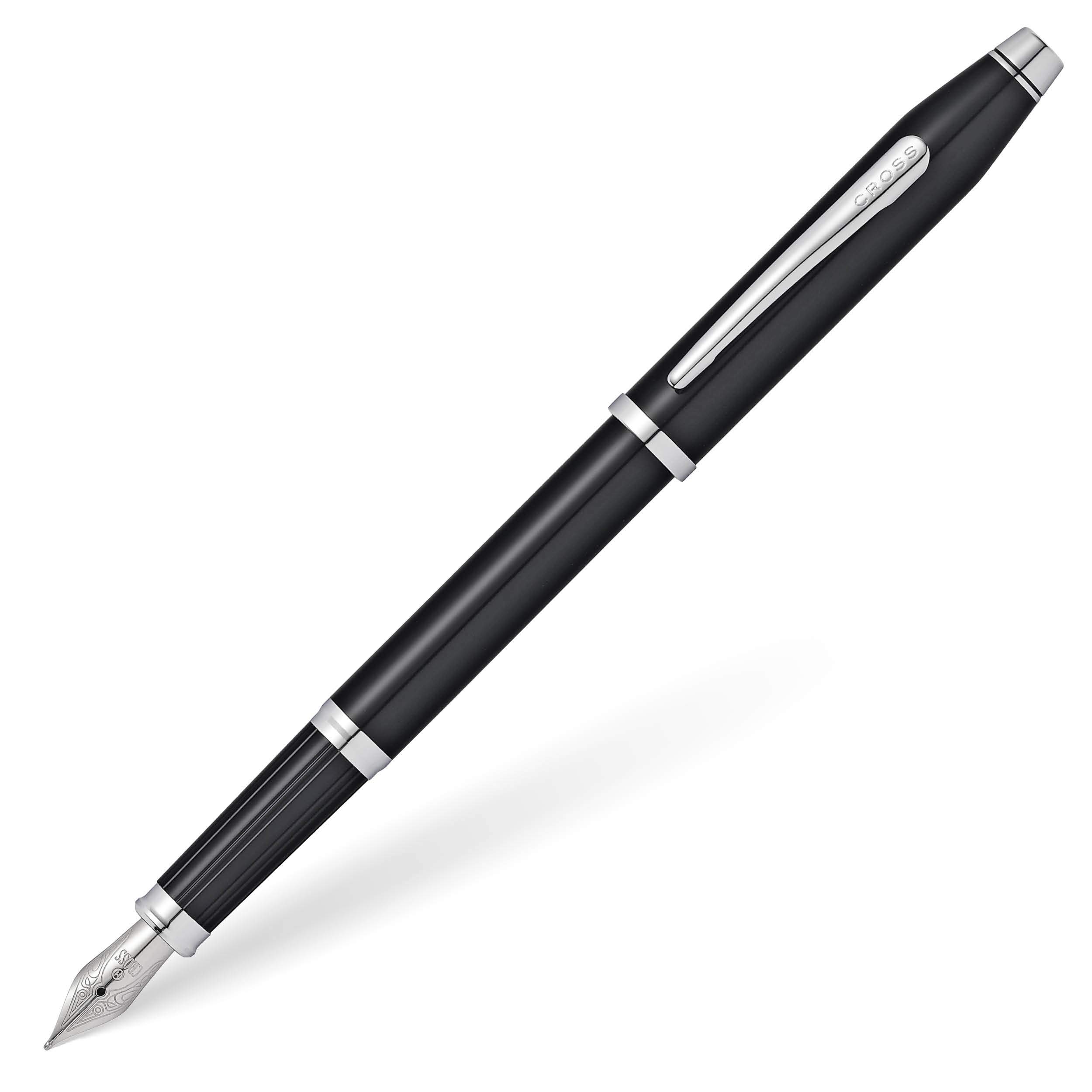 CROSS Century II Black Lacquer Fountain Pen with Rhodium-Plated Appointments and Stainless Steel Fine Nib