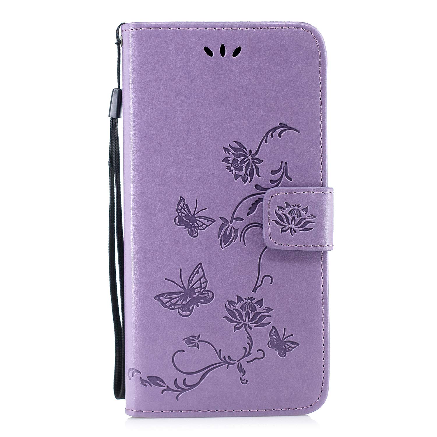 Huzhide Samsung Galaxy A02s Case, A02s Shockproof PU Leather Flip Wallet Cover Lotus Butterfly Embossed with Magnetic Stand Card Holder TPU Bumper Protective Phone Case for Samsung A02s, Light Purple