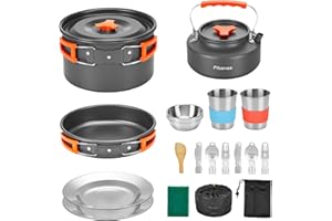 Fitense 22Pcs Camping Cookware Mess Kit for 2, Lightweight Camping Kitchen Pots and Pans Set, Portable Camping Essentials for Backpacking, Camping Cooking Hiking and Picnic