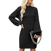 YUURQTY Sweater Dress for Women 2025 Fall Long Sleeve Crewneck Knit Mini Dress Casual Pullover Oversized Sweaters Dresses