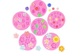 Flower Fondant Molds - 6 Packs Flower and Tree Leaves Candy Silicone Molds for Chocolate Fondant Polymer Clay Soap Crafting P