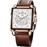 OLEVS Watches for Men Quartz Chronograph Leather Fashion Dress Watch Date Waterproof Luminous Casual Square Business Wrist Watches