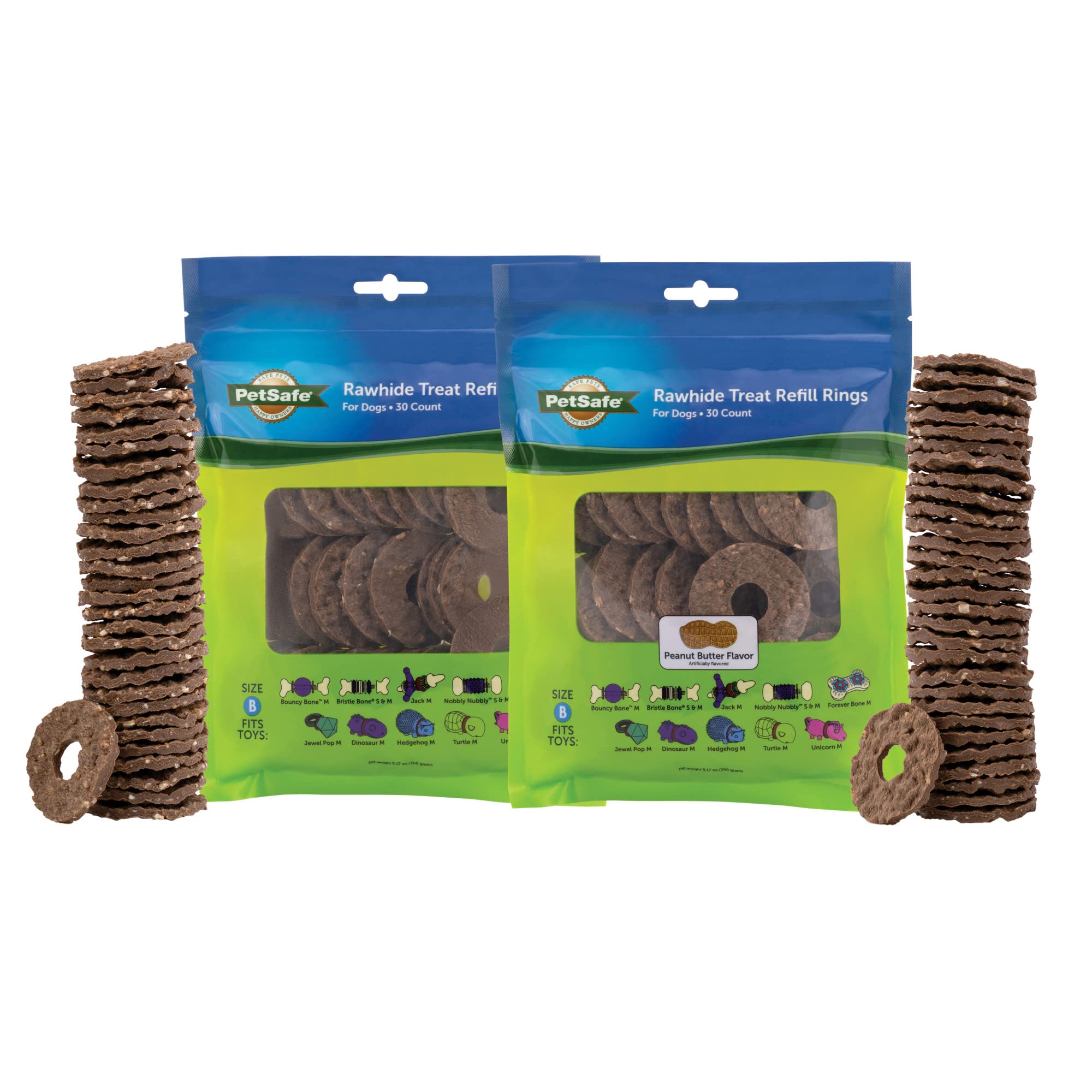 PetSafe Busy Buddy Toys Dog Treat Refills (60 Refills) Dog Treats Medium, Dogs Rawhide and Peanut Butter Flavors, Keeps Your Furry Friend Engaged, Resealable Bag for Freshness