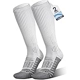 Rahhint Coolmax 20-30 mmHg Compression Running Socks, Long Distance Anti Blister Cushion Moisture Wicking Tall Athletic Socks
