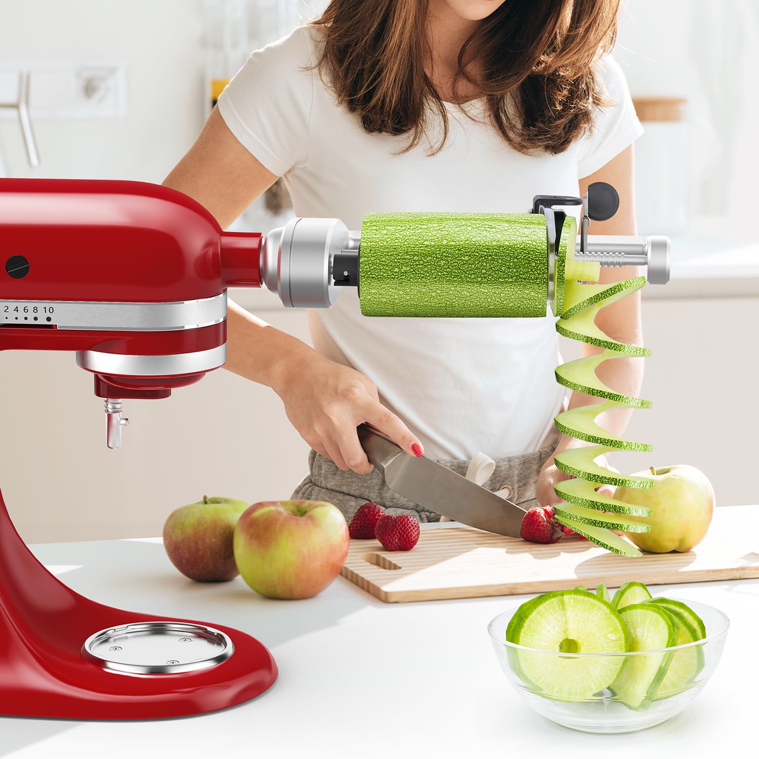 Spiralizer Attachment Compatible with KitchenAid Stand Mixer, Comes with Peel, Core and Slice, Not KitchenAid Brand Spiralizer Attachment (5 Blades)