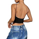SweatyRocks Women's Basic Spaghetti Strap Scoop Neck Backless Slim Fit Camisole Crop Top