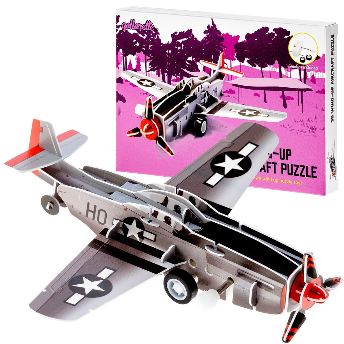 qollorette Wind Up Toy Vehicle, Assemble 3D Puzzle Aircraft Military Airplane Kids Learning Educational Building - Mini Pull Back for Children Boys & Girls