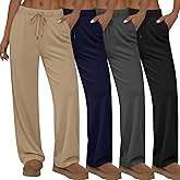 Sweetyweee 4 Pack Women's Lounge Pants Wide Leg Loose Casual Yoga Pants Elastic Waist Drawstring Sweatpants with Pockets