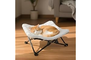 PETKARAY Foldable Elevated Cat Bed, Fluffy Kitty Lounge Furniture with Metal Frame, Raised Cat Hammock Chair for Indoor Cats