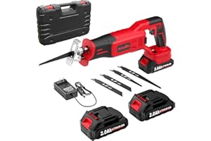 FULLYEA Reciprocating Saw Cordless, Brushless Recipro Saw 0-3500 SPM, Cordless Saws with 2 * 2.0Ah Battery & 4 Blades, Battery Powered Reciprocating Saws for Wood/Metal/Plastic Cutting
