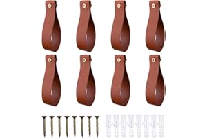 Shonmogar Curtain Rod Holders,Set of 8 Leather Curtain Rod Brackets with Screws,PU Curtain Rod Hangers Stylish Brown Leather Straps Hooks for Wall Pole Macrame Boho Art Décor, CH-005