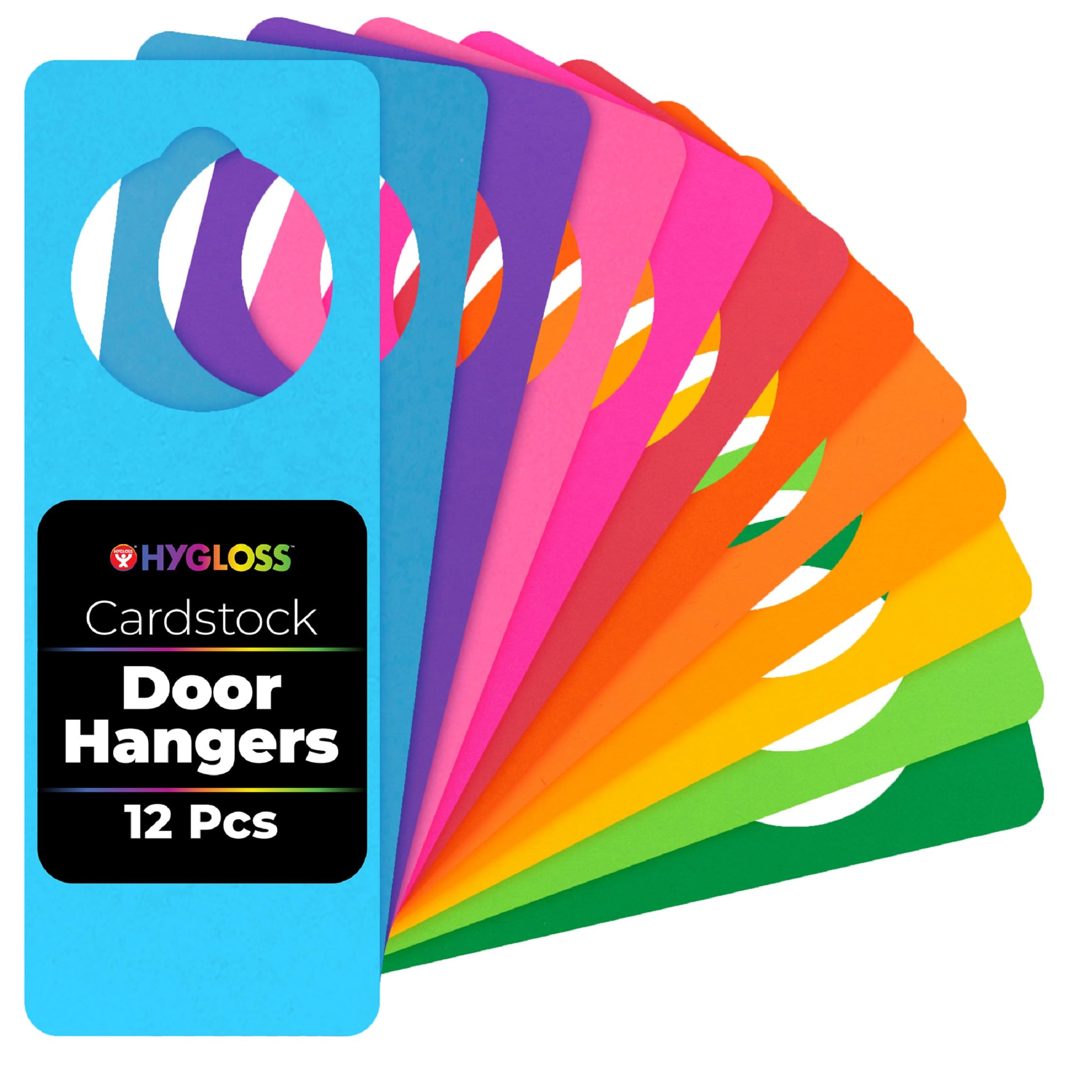 Hygloss 12 Cardstock Door Hangers - DIY Doorknob Tag - Bright Assorted Colors - Fun Arts & Crafts Activity for Home, Classroom, Office, Approx. 4” x 11”