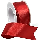 Morex Ribbon Wired Satin Ribbon, Gift Wrapping, Christmas and Wedding Décor, Silk Ribbons for Crafting and Floral Arrangements, 1-1/2 inch by 10 Yards, Red