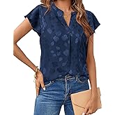MEROKEETY Women's Ruffle Sleeve V Neck Floral Blouse Summer Dressy Casual Work Loose Fit Tunic Tops