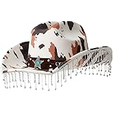 WDIRARA Women's Western Cowboy Hat Rhinestone Fringe Cowgirl Hats Party Costume